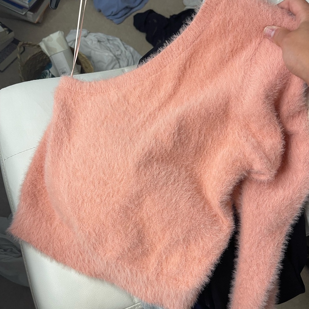 Fuzzy Pink Off the Shoulder Crop Top